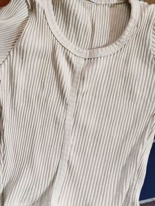 Ribbed Cream Short Sleeve Top
