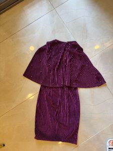Velvet Maroon Striped Dress With Beads