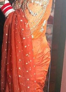 Elegant Orange Embellished Ethnic Gown