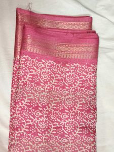 Elegant Batik Print Saree GREY AND PINK