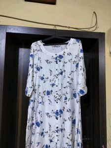 White Kurta with Blue Floral Print