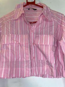 Pink Striped Cropped Shirt