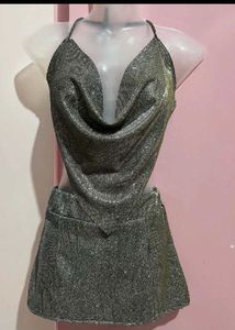 Sparkly Halter Neck Mini skirt and backless top