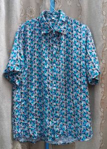 Blue Floral Print Short Sleeve Shirt and Suit