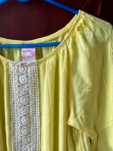 Yellow Boho Crochet Trim Top