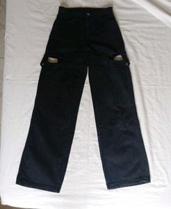 Black Cargo Style Pants with Cut-Out Detail