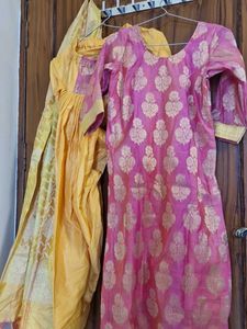 Elegant Pink &amp; Yellow Kurta Set