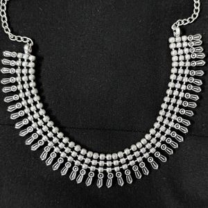Stylish Silver Oxidised Choker Necklace & Jhumka.