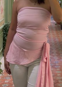 Strapless Slim Fit Ruched Hem Solid Sleeveless Cro