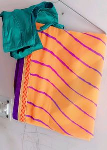 beautiful orange colour lehariya saree with readym