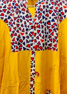 Yellow Anarkali Long Kurta with Printed Yoke
