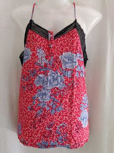 Floral Print Camisole with Lace Trim
