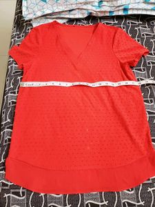V-Neck Textured Red Top
