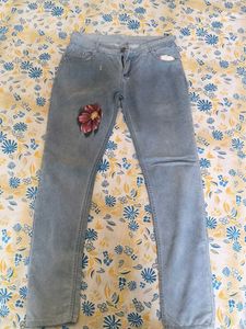 Light Wash Jeans with Floral Print
