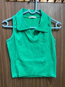Vibrant Green Collared Sleeveless Top