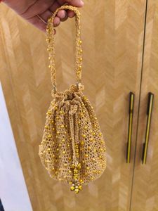 Handmade Elegant Gold Beaded Potli Bag
