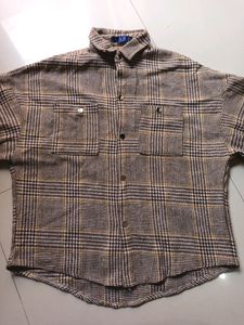 Women Oversized Check-pattern Wool Shirt