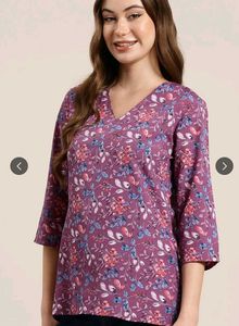 Floral Print V-Neck Short Kurti