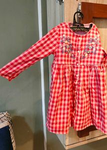 Red Riding Embroidery Woven Dress With
