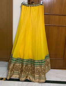 Designer Yellow, Emerald Green &amp; Pink Lehenga Set