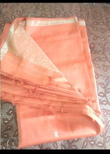 Vibrant Orange Saree with Golden Border