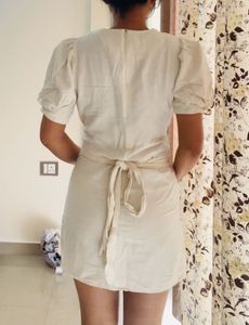 Elegant Cream Puff Sleeve Dress
