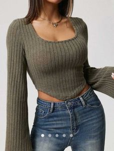Cream Ribbed Long Sleeve Top