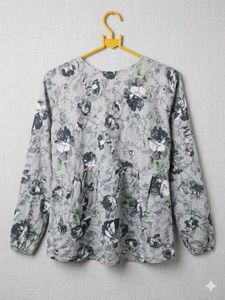 Grey Floral Print V-Neck Tunic Top