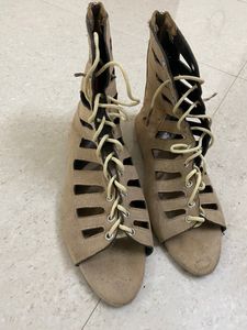 Beige tie-up flat sandals