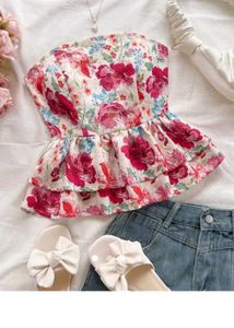 Floral Print Strapless Peplum Top