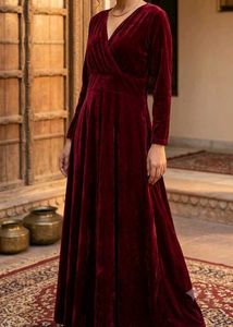 Stunning Wine Red Velvet Maxidress |