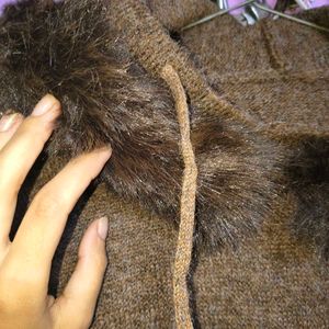 Oversized Brown Faux Fur Hoodie