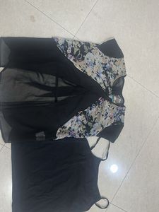 Chic Floral Print Sheer Overlay Top