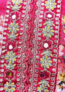 Mirror work Floral Embroidered  kurta pant dupatta
