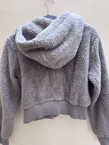 Fuzzy Grey Cropped Hoodie