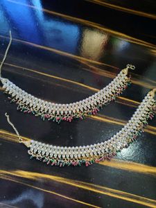 Elegant Pearl & Kundan Anklets Set