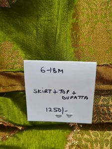 9-12m Kids Silk Lehenga - Green Yeklow