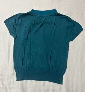 Teal Polka Dot Knit Top with Bow