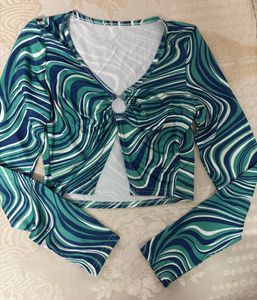 Retro Swirl Print Ring Detail Top - XS