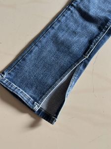 vintage dark blue split hem Denim Jeans