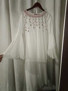 White Embroidered Kurta with Flared Sleeve