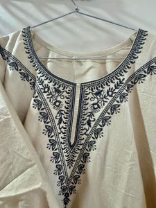 Embroidered Beige Cotton Kurta