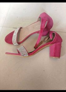 Pink Suede Embellished Sandals