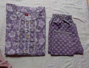 Purple Floral Cotton कुर्ता सेट kurta set