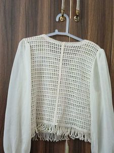 Boho Crochet Cardigan with Sheer Sleeves