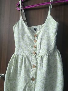 Light Green Leaf Print Button-Front Dress