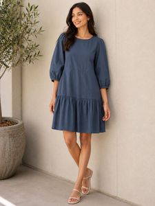 Rareism Navy Blue Tiered Midi Dress