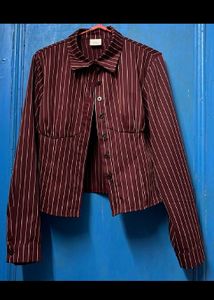 Savana Burgundy Pinstripe Fitted Blouse