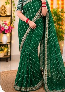 Elegant Green Striped Saree