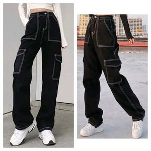 Black Cargo Pants with Contrast Stitching
